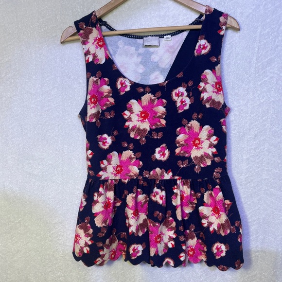 Anthro Postmark - Blue Peplum Tank Top with Floral Design and Slightly Open Back - Picture 2 of 7